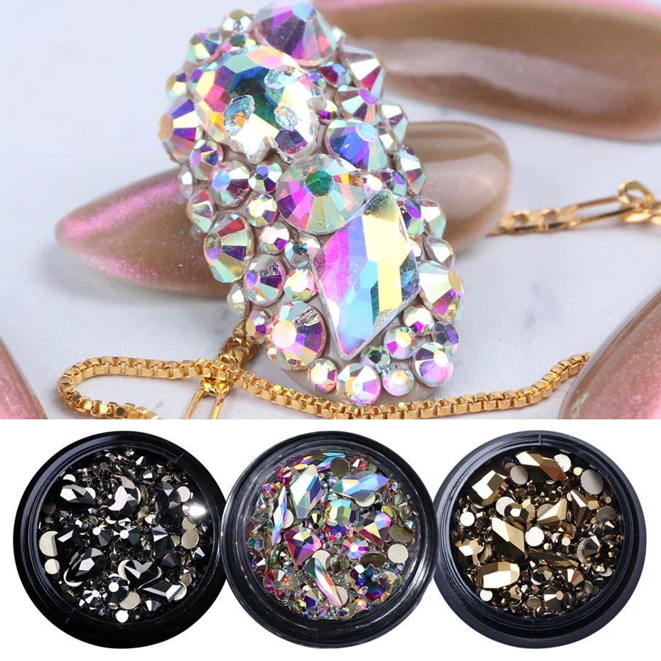 Смешанные Стразы украшения для ногтей с плоской задней стороной 3D Хрустальные