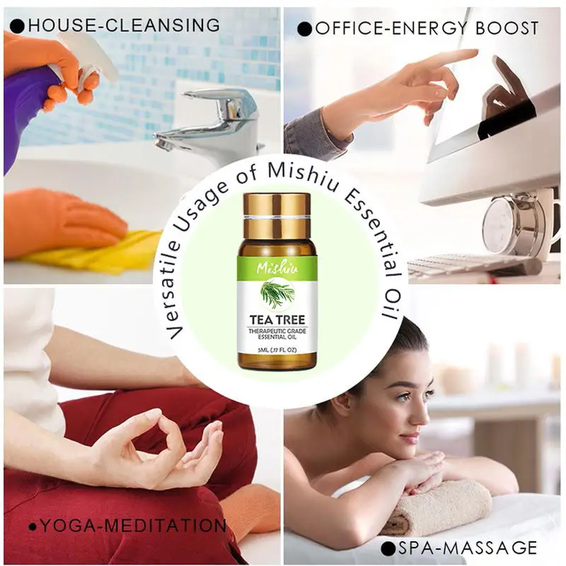 Mishiu Tea Tree Essential Oil Pure Aromatherapy Diffusers Emotional balance Air Fresh Fragrance Natural Body 5ML | Красота и здоровье