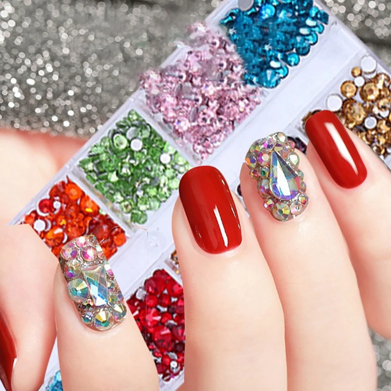 

Nail Art Rhinestone Decoration Set Irregular Crystal Diamond,with Curved Silver Tweezer and White Nail Art Pen