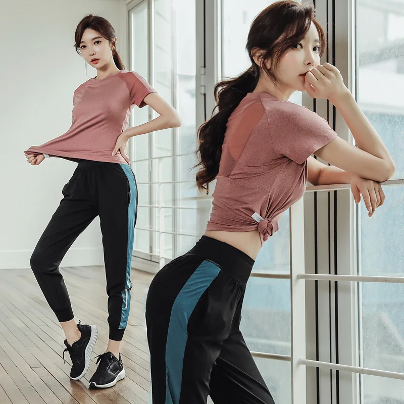Summer Women Sportswear Tracksuit Quickly Dry Loose Sweatpant Short Sleeve Sweatshirt Casual Jogger Running Workout Yoga Clothes