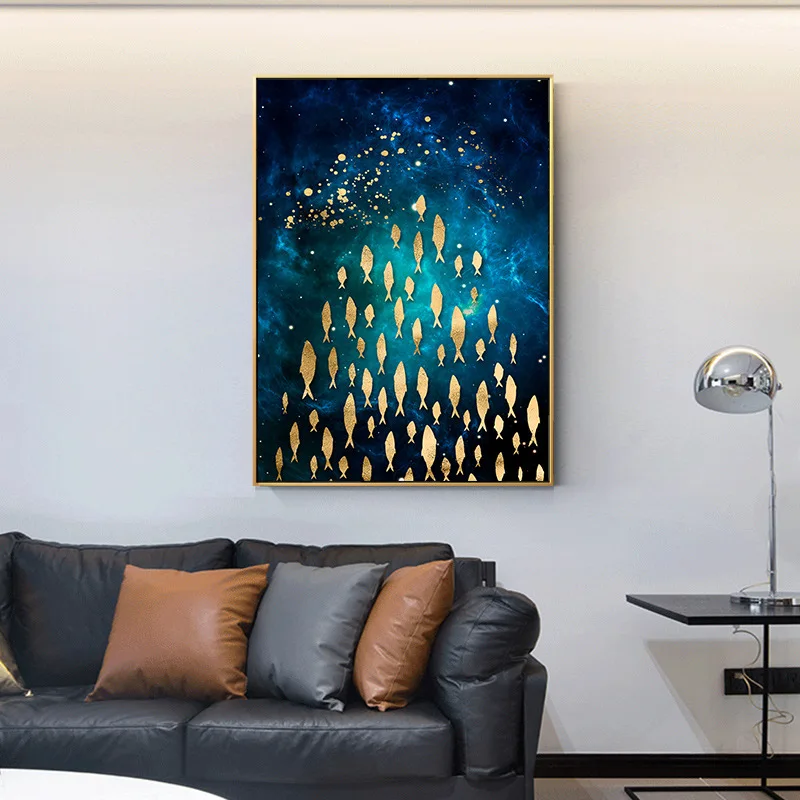 

Golden Line Flying Bird Fish Butterfly Blue Decoration Accessories Posters Canvas Painting Modern Nordic Art Aesthetic Nordic