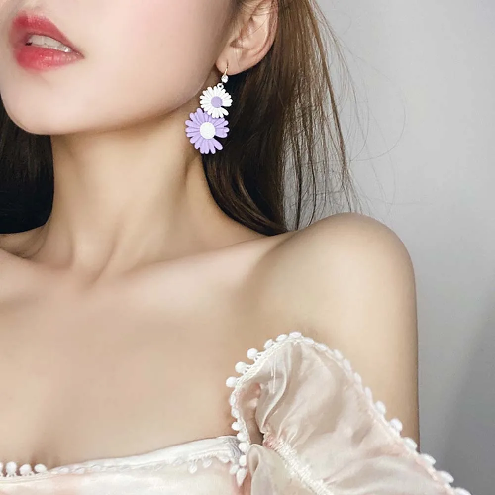 

Trendy Fresh Simple Purple Flower Petal Drop Earrings Elegant Earrings Women Wedding Party Jewelry