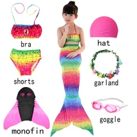 kids swimmable mermaid tail for girls swimming bating suit mermaid costume swimsuit can add monofin fin goggle garland