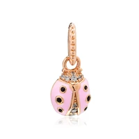 lucky pink color ladybird silver charms for bead bracelets crystal rose golden pendant charms for jewelry making 2019 wholesales