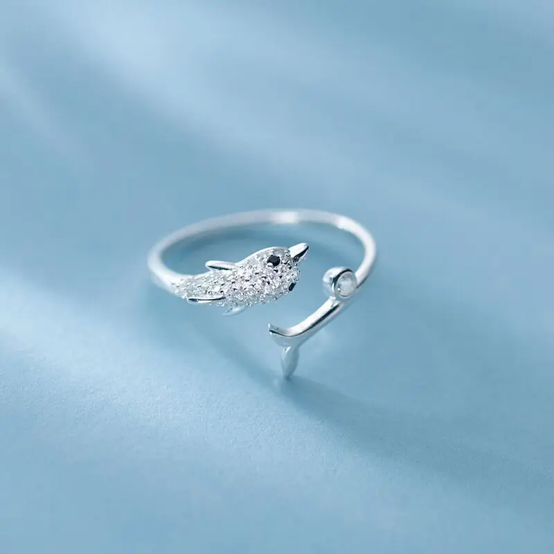 

VENTFILLE Silver Color Flash Dolphin Ring for Women Girl Gift Cute Animal Ocean Elements Creative Jewelry Party Gift Dropship