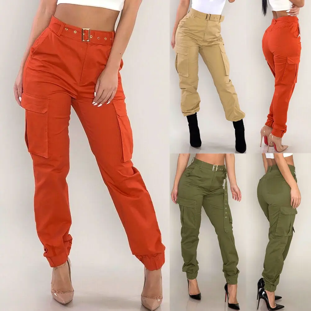 

2021 Cargo Style Women Harem Pants with Pockets High Waist Baggy Hip-hop Long Pants Trousers Casual Loose Sweatpants Oversize