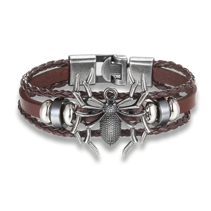 Новинка мужской браслет в стиле панк паук скобы черный кожаный модные ювелирные