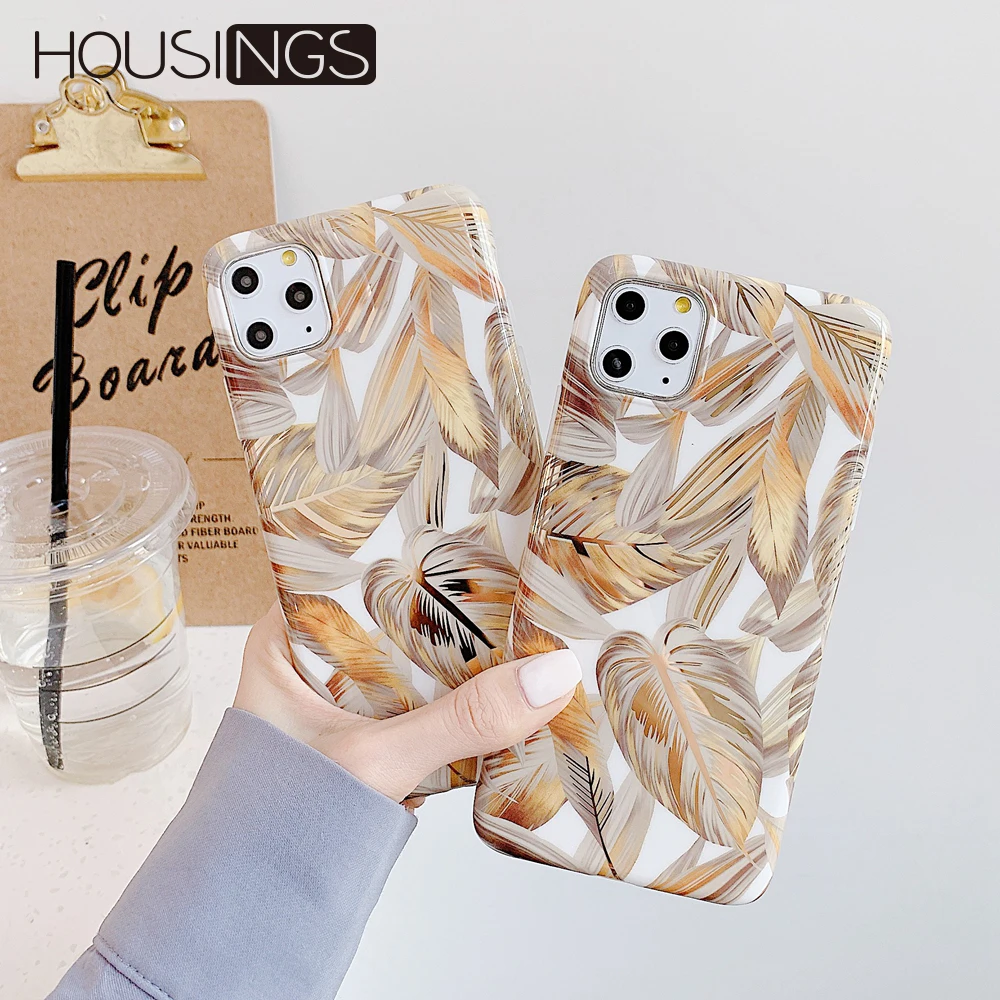 Gold Leaf Luxury Cell Phone Case For iPhone 11 Max Pro Cover Apple Ultra Thin Shockproof Soft Tree Pattern Glossy Mobile Cute Capa |