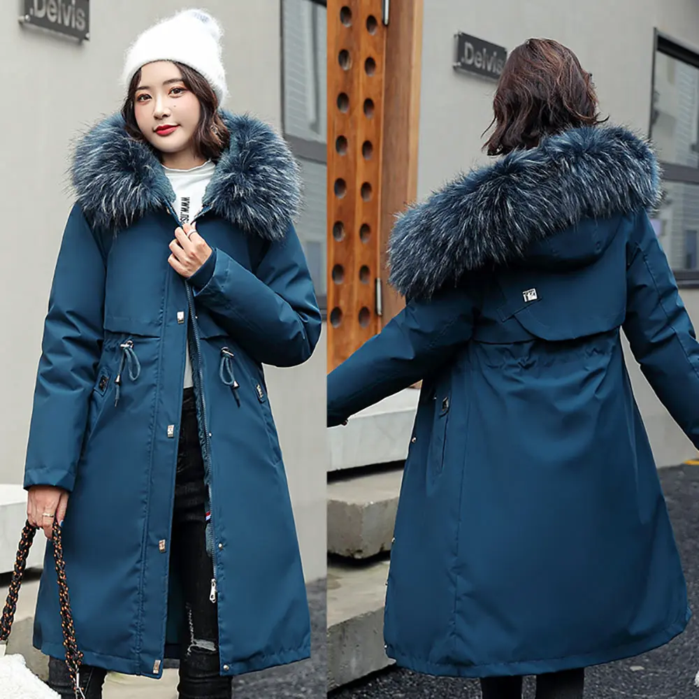 Vielleicht Thick Warm Winter Coat Women Winter Jacket Fur Liner 4XL Hooded Female Long Parkas Snow Wear Padded Clothes