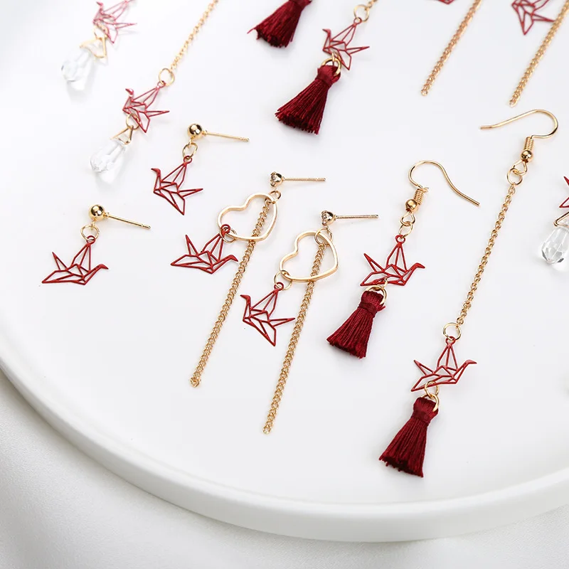 1 пара модные серьги капельки с красным оригами асимметричное сердце милые