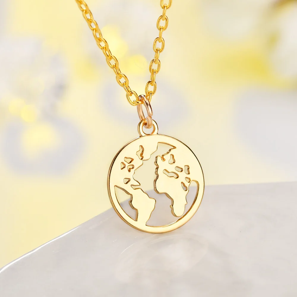 Винтажное ожерелье с картой мира оригами женское геометрическое круглое