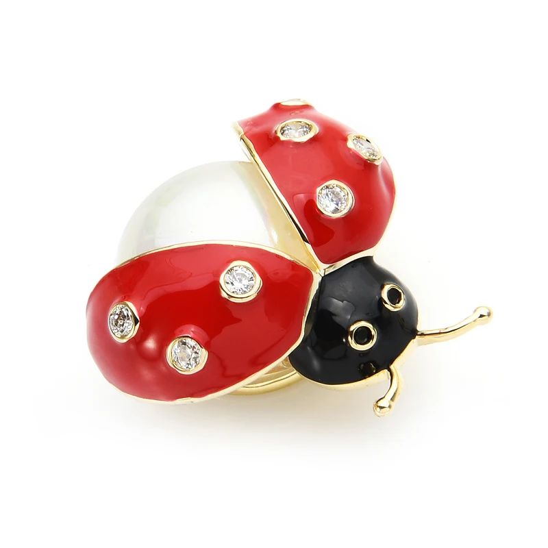 

Wuli&baby Enamel Red Beetle Magnet Brooches Women Rhinestone Pearl Insects Casual Office Brooch Gifts