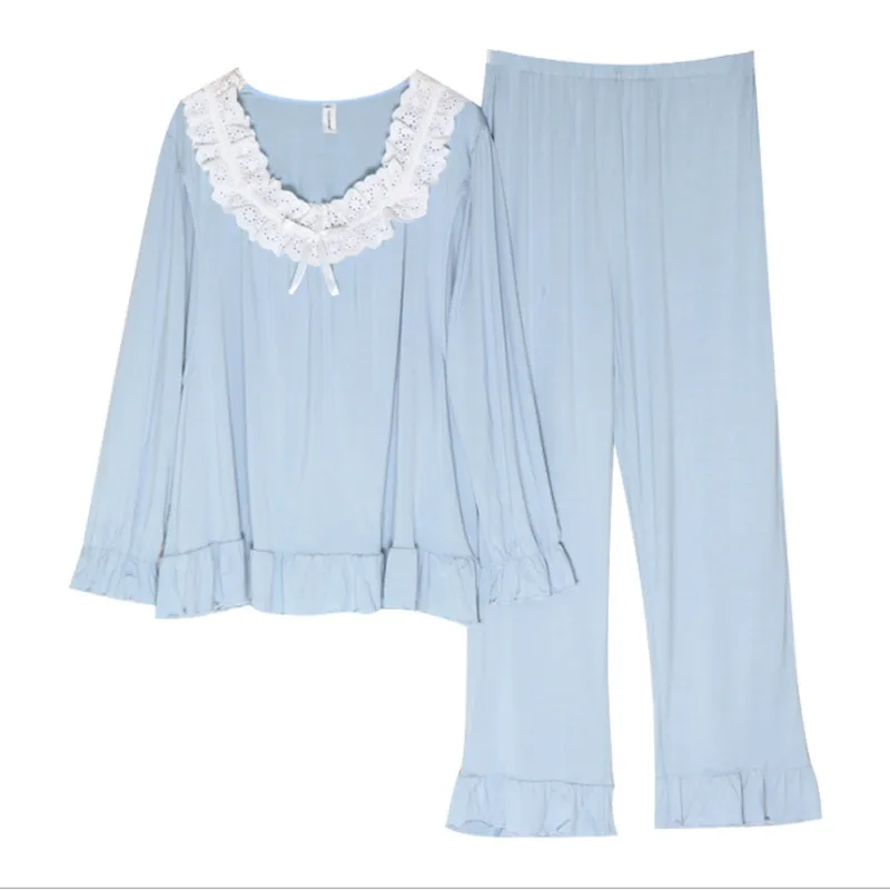 

Maternity pajamas autumn hedging loose casual modal lace collar confinement clothing maternity home service suit