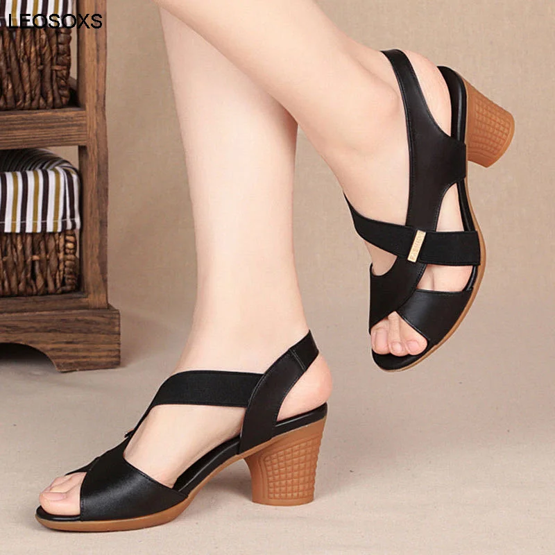 

New 2021 Mid-heel Sandals Women's Summer Thick-heeled Fish Mouth Shoes Comfortable Fashionable Soft-soled Shoes