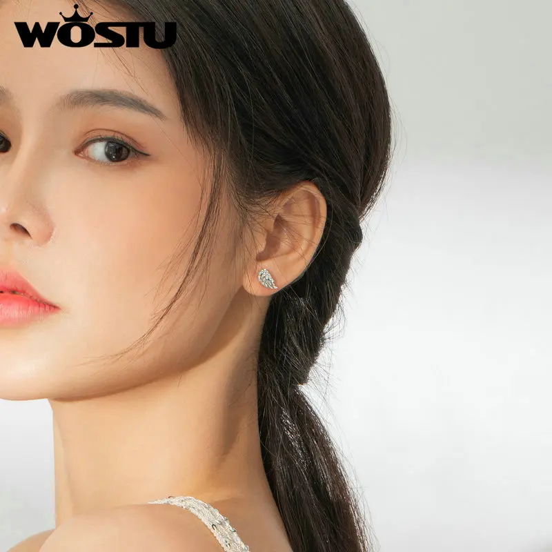 Женские Ретро серьги гвоздики с крыльями ангела из серебра 925 пробы кубическим