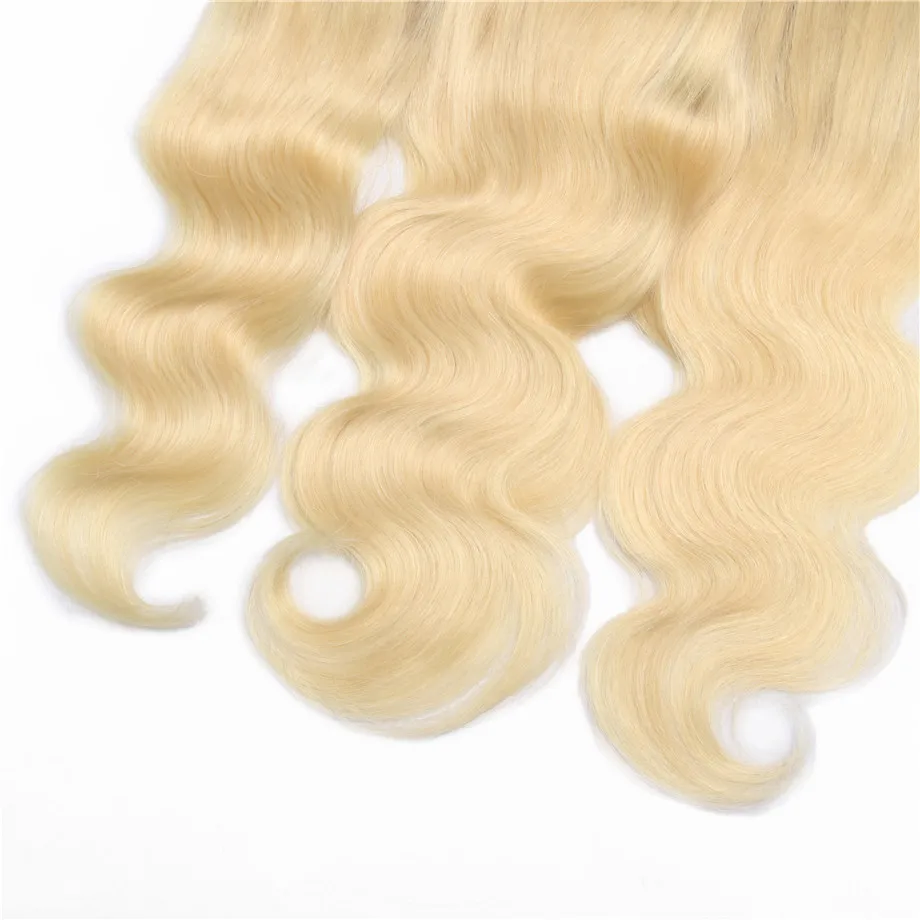 Bling Hair бразильские объемные Волнистые Кружева Фронтальная застежка 13*4 Средняя/свободная/три части с детскими волосами Remy 1b/613 блонд