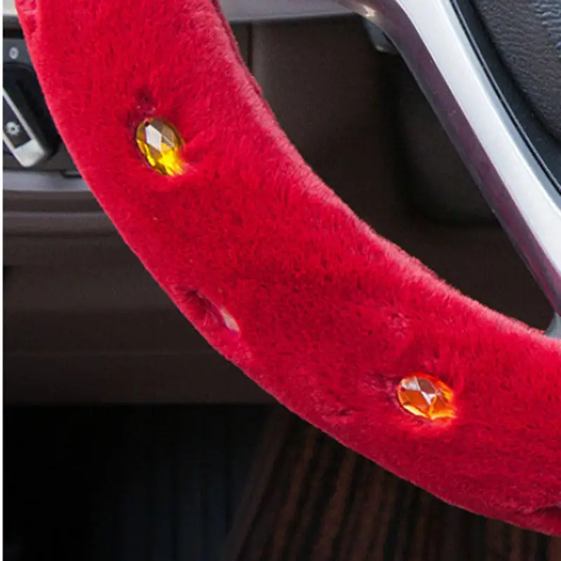 

Winter steering wheel cover with single color plush and diamond