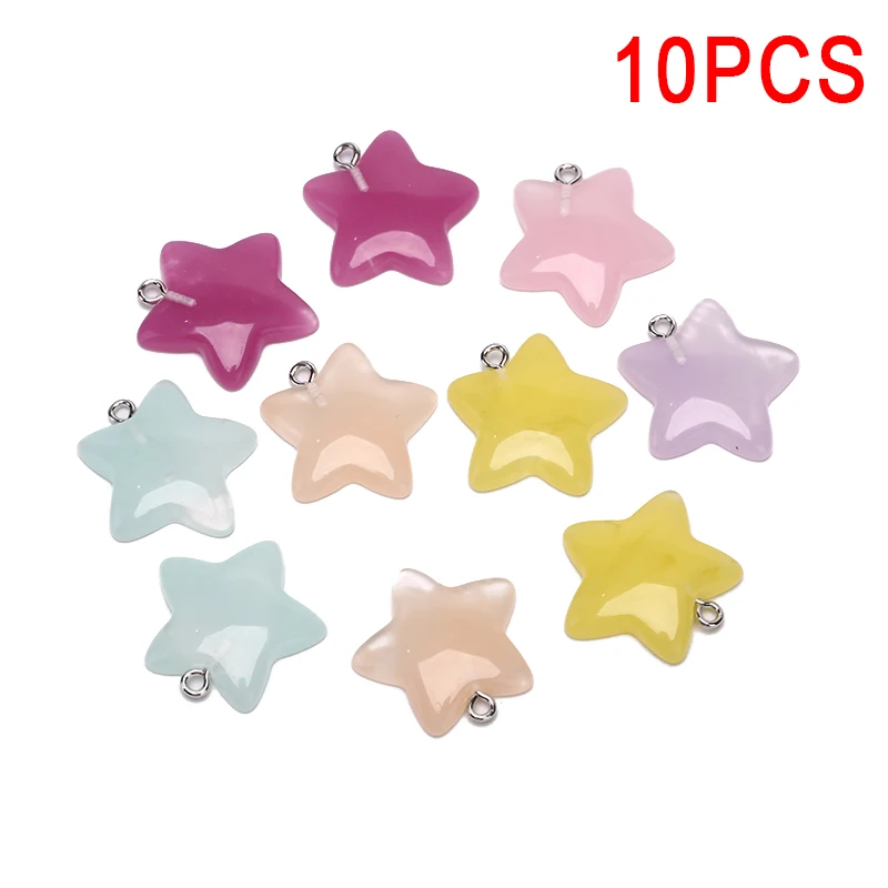 10Pcs Convex Resin Five-pointed Stars Charms Very Cute Keychain Pendant Necklace For DIY Decoration 7 Colors | Украшения и