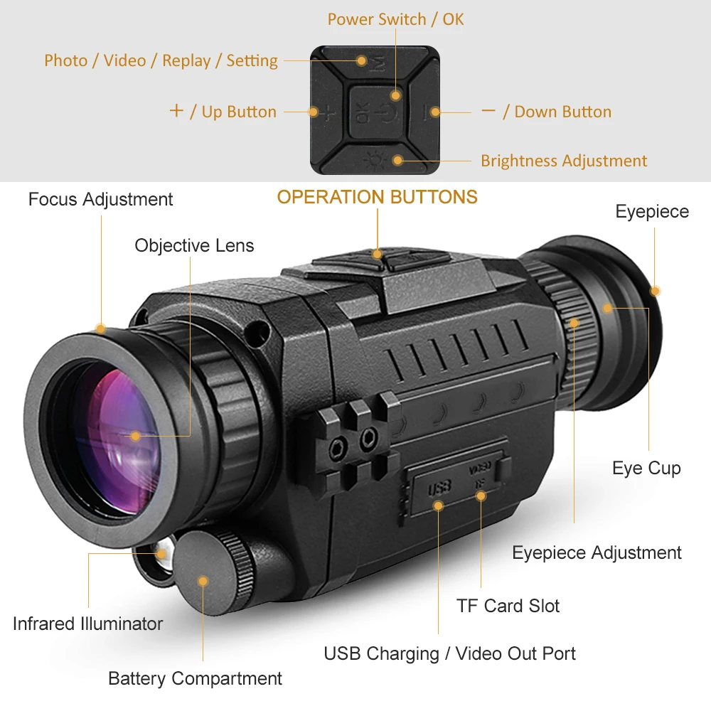 5X35 охотничий цифровой Монокуляр с ночным видением дальность действия 200 м