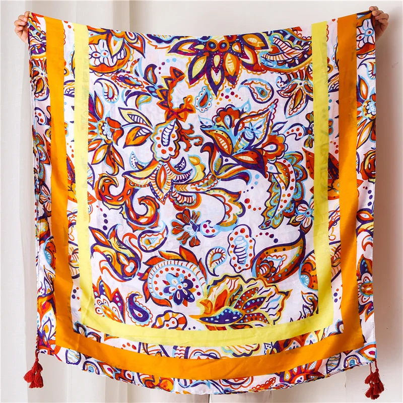 Женская модная вискозная шаль с кисточками шарф из пашмины оранжевого цвета