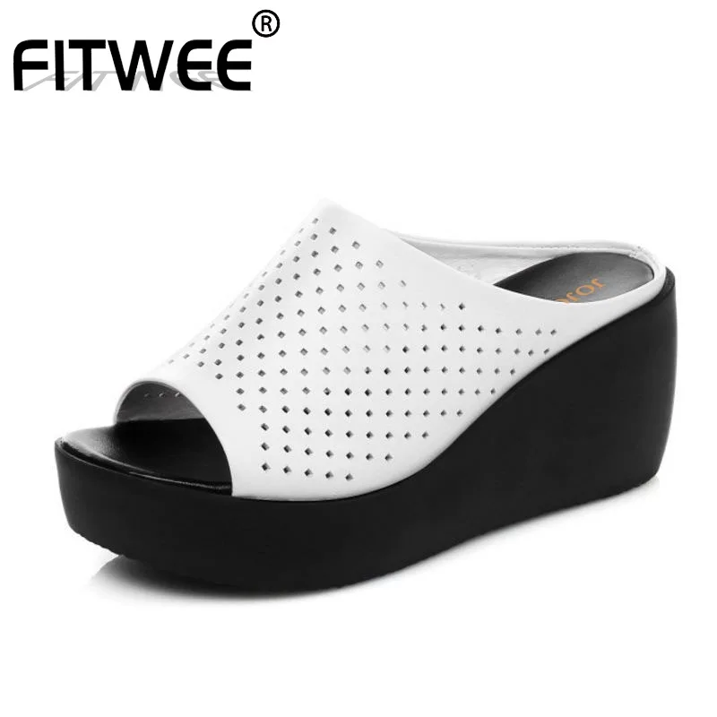 Сандалии FITWEE женские из натуральной кожи простые летние туфли на танкетке с