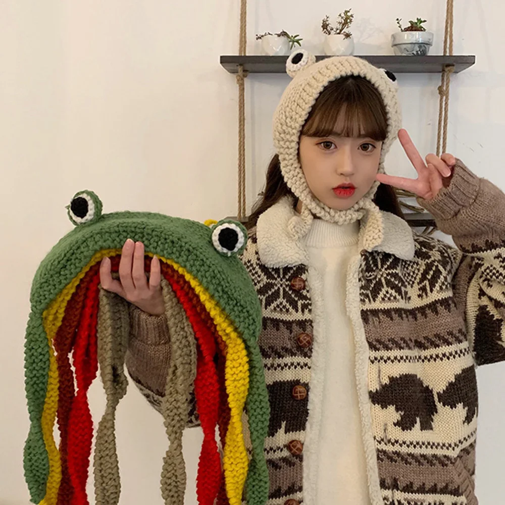 

Женские зимние головные уборы Skullies Милая шляпа лягушки теплая вязаная шапочка Костюм шапочка подарок в стиле хип-хоп кепка Опора Вечерние