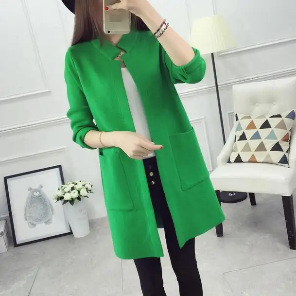 Женский свитер длинный кардиган 2019 Новый осень зима рукав свободный вязаный