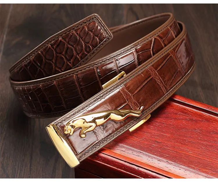 McParko Crocodile Mens Belts Luxury Genuine Leather Belt Men Original Brand Design Animal Buckle Leopard Jeans Waist Belts Brown