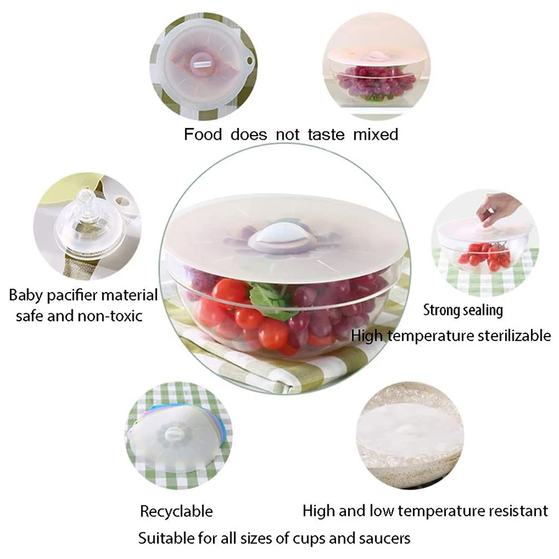 

Silicone Preservation Lids - Heat Resistant Fresh-Keeping Covers for Bowl, Plate, Cup,Microwave-Oven Fridge 4 Pieces
