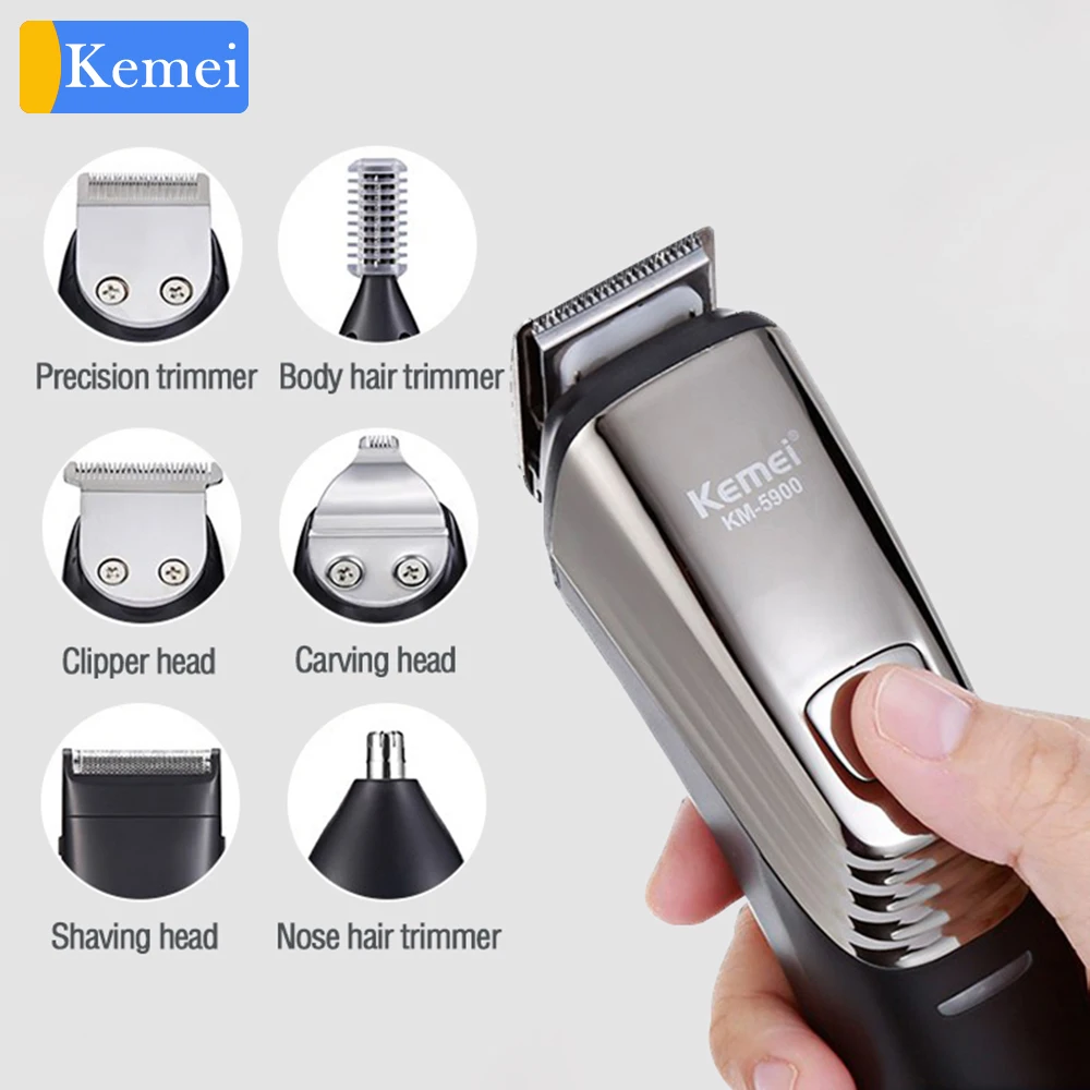 Kemei 6in1 перезаряжаемый триммер для волос новая моющаяся титановая машинка стрижки