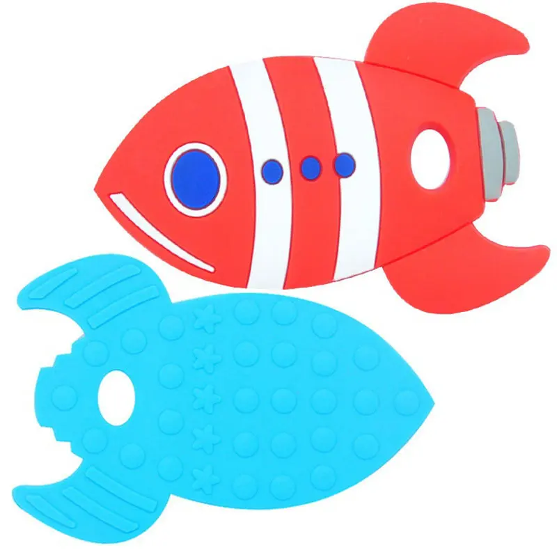 5PCS Silicone Big Rocket Fish Teether Baby Teething Toy BPA Free Food Grade Silicone Teether DIY Teething Necklace Toy