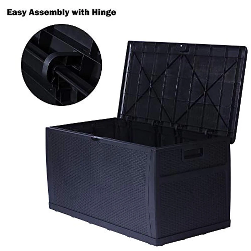 Caja de almacenamiento para Patio, contenedor de rat&aacute;n al aire libre, gabinete de pl&aacute;stico, banco-0