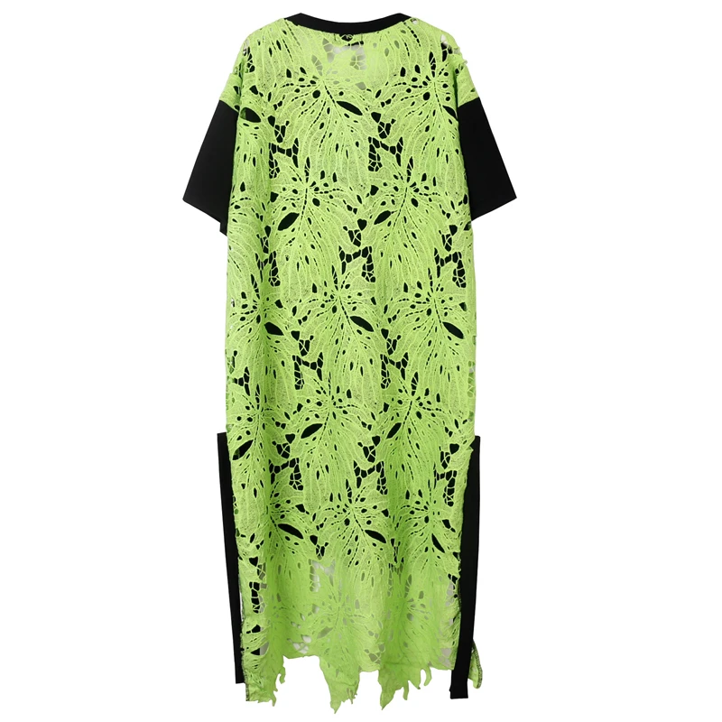 

Vefadisa Summer Hollow Out Dress Women 2021 Patchwork Short Sleeve Dress Knee-Length Plus Size Irregular Women Dress QYF5371