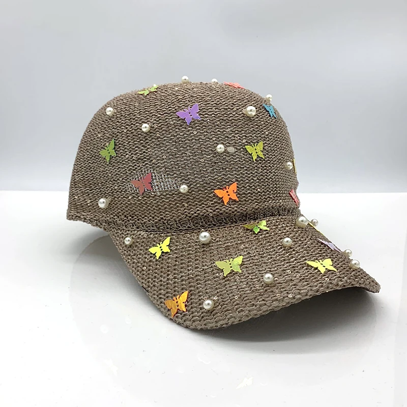 2020 Summer Baseball Cap Women Sequin Butterfly Mesh Hat Breathable Bling Rhinestone Snapback Caps Casquette Sun hats