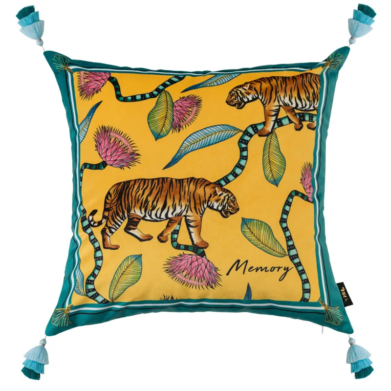 

Animal Cheetah Leopard Throw Pillow Cover Cushion Case Velvet Decorative 18" Square Yellow Luxury Heavy Tassel Soft Boho Design