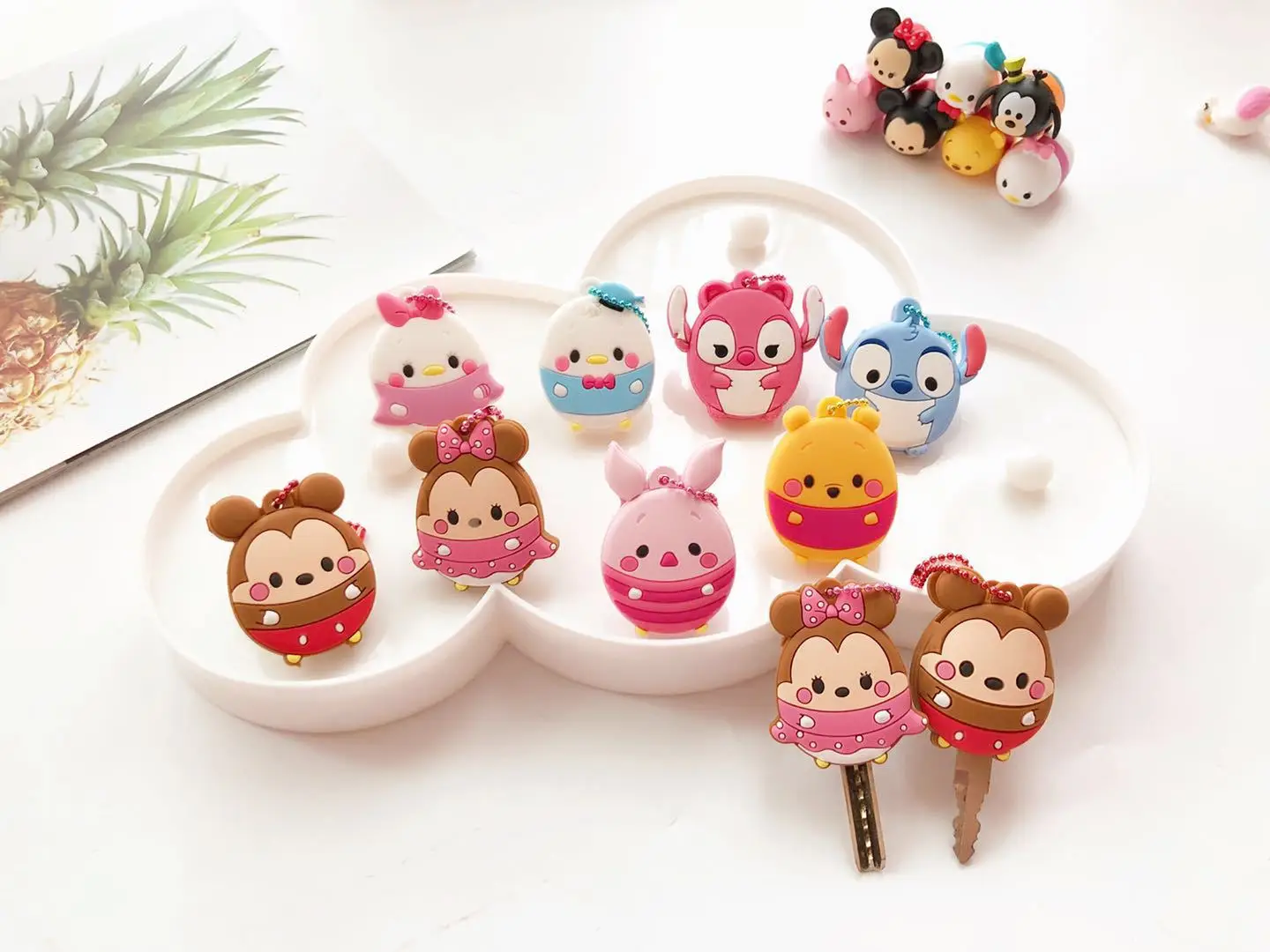 Disney Mickey Minnie Winnie The Pooh Figure Model Keychain Cartoon Key Chain Creative Bag Pendant Accessories Girls Gifts | Игрушки и