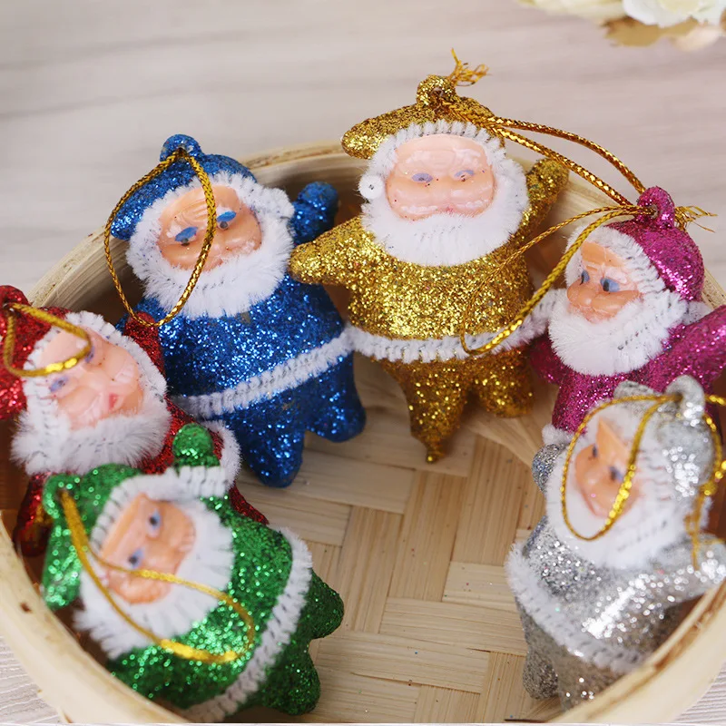 

4CM Gold Powder Plastic Santa Claus Doll Pendants One Pack Six Colors Small Gifts Xmas Decoration Ornaments