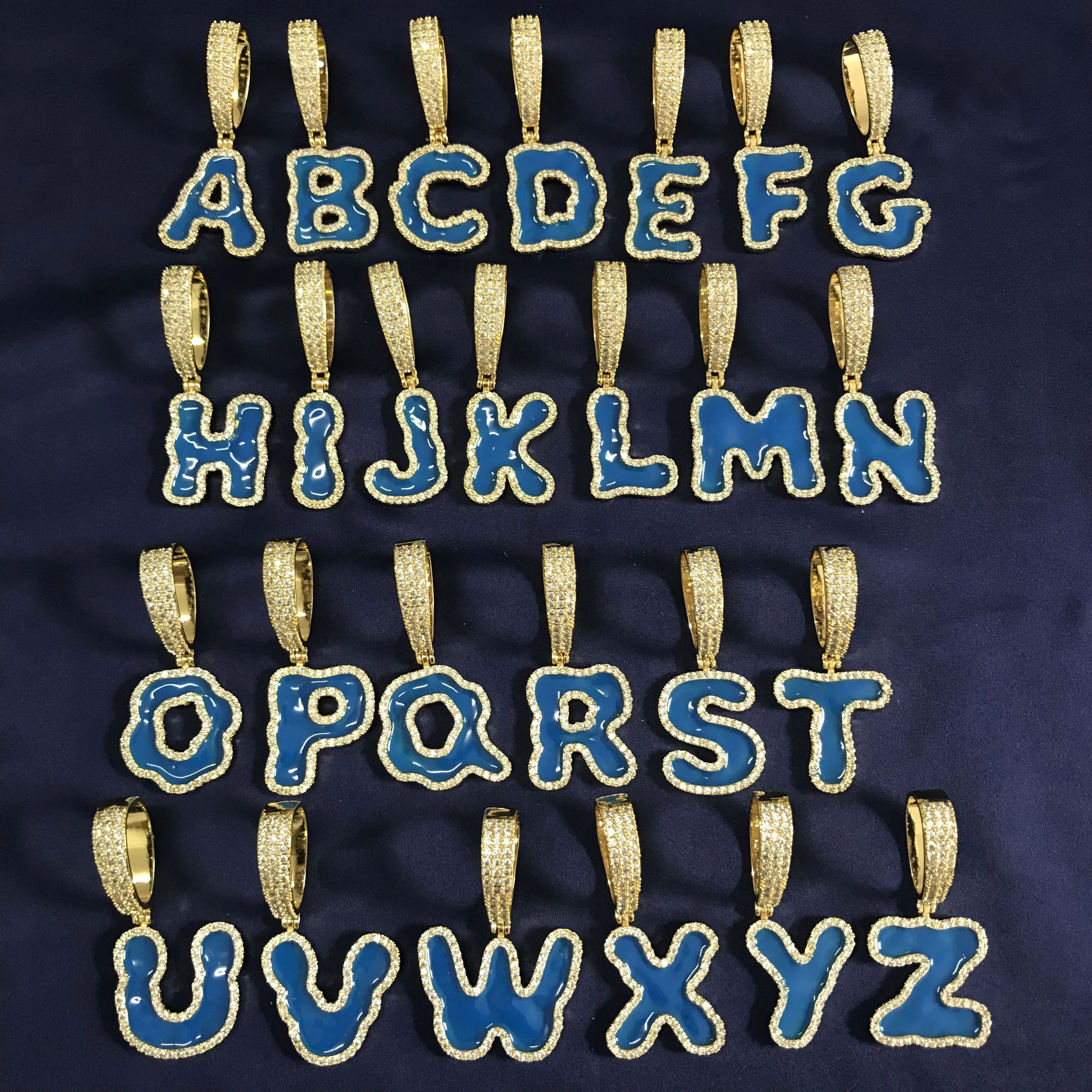 Новый тип красочные буквы ожерелье и кулон АААА кубический циркон синий с