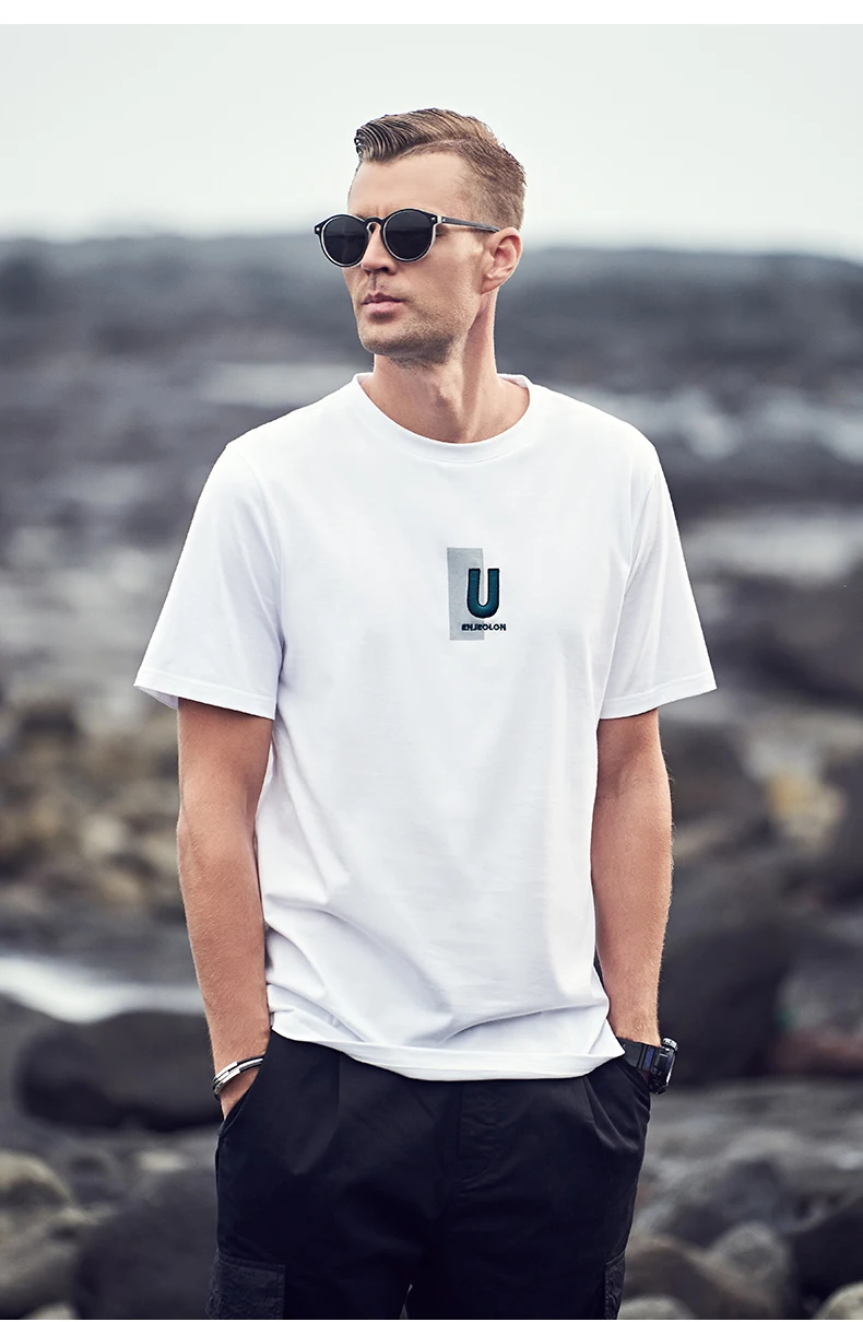 

YTX516 Summer men's short-sleeved Harajuku fashion brand embroidered letters half-sleeved cotton round neck T-shirt