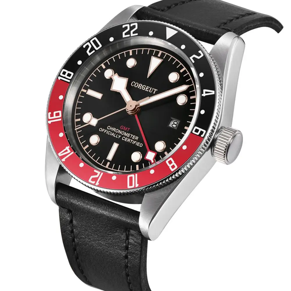 Corgeut 41 мм GMT механические наручные часы автоматический механизм сапфировое