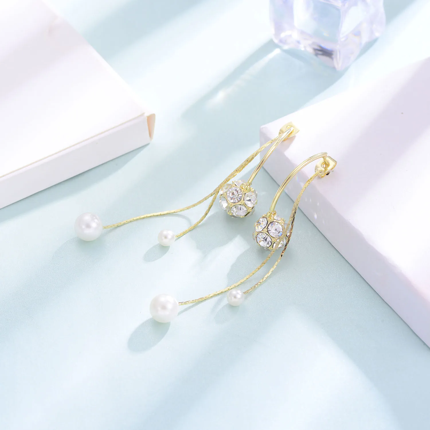 Богемные стеклянные жемчужные циркониевые висячие серьги новые медные длинные с