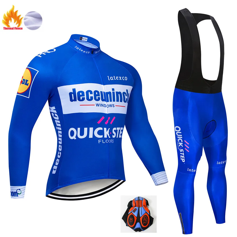 Winter Cycling Suit Pro Team QUICK STEP Велоспорт Джерси 9D нагрудник набор Бельгийская велосипедная одежда мужская зимняя теплая флисовая велосипедная Одежда для велоспорта - Цвет: Winter Cycling Suit