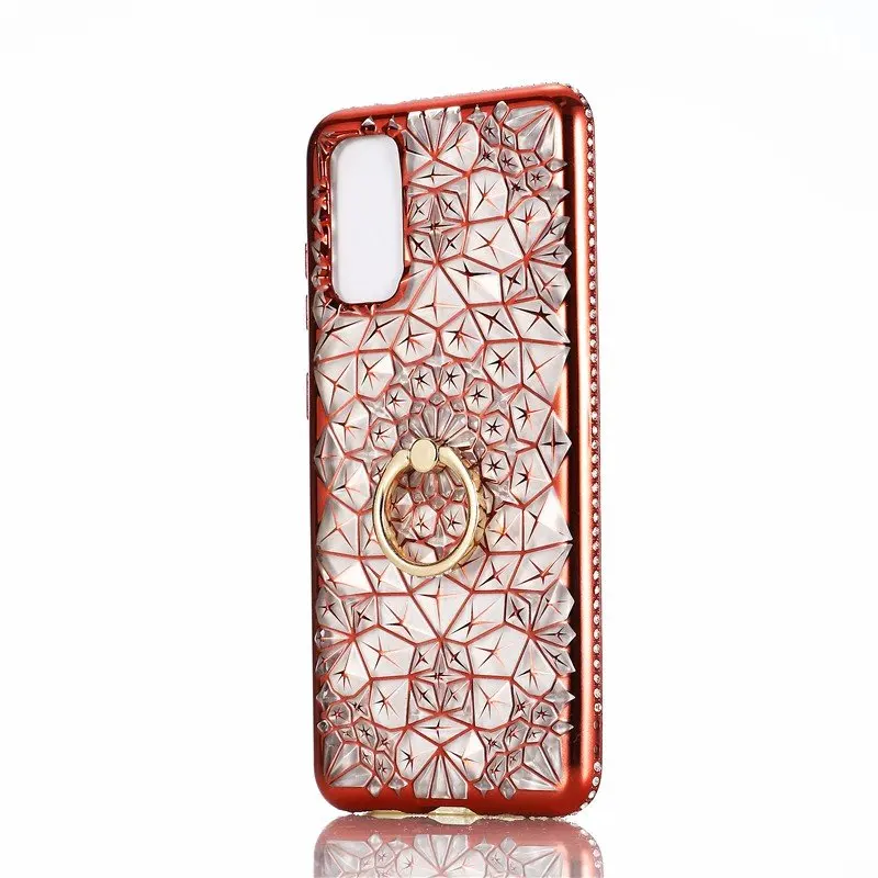 Блестящий чехол с кольцом держателем и бриллиантами для Samsung Galaxy S20 Ultra мягкий