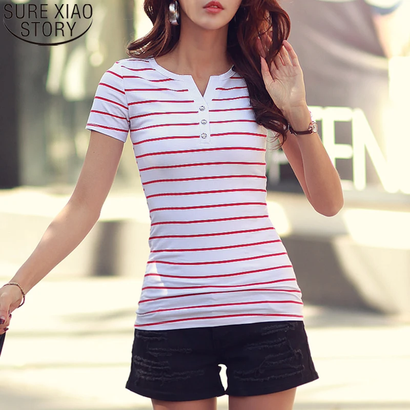 

Женская хлопковая Футболка с V-образным вырезом и коротким рукавом