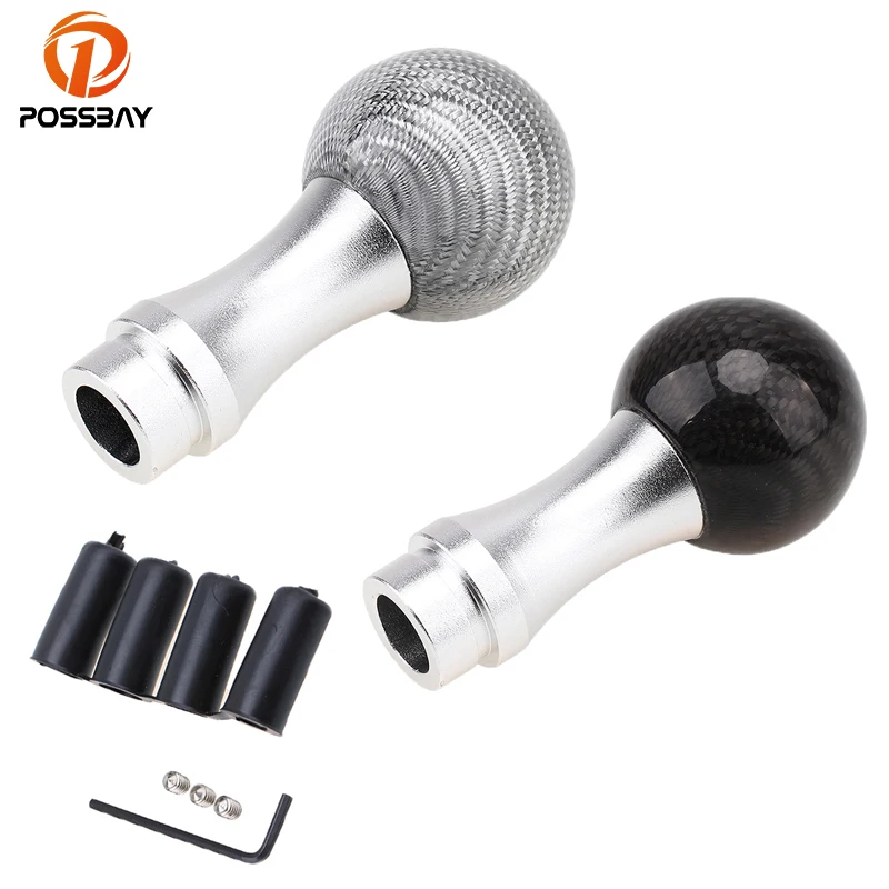 POSSBAY Car Gear Shift Knob Shifter Lever Knobs Black/Silver Carbon Fiber Head Handball Auto Interior Accessories | Автомобили и