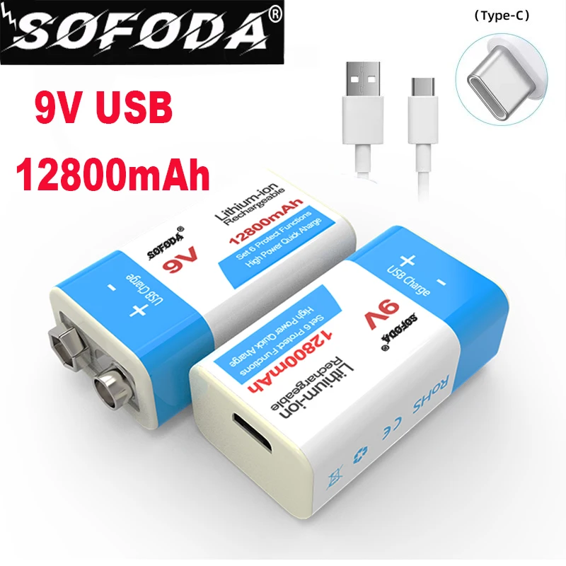 Батарея 9 В 12800 мА/ч литий-ионная аккумуляторная батарея Micro USB литиевая для
