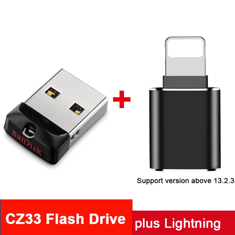 CZ33 plus Lightning Флеш-накопитель sandisk Cruzer, 16 ГБ, 32 ГБ, 64 ГБ, автомобильный стерео флеш-накопитель, брелок, карта памяти, крошечная, подходит для DJ, музыка, U диск, Cle, USB флешка - Цвет: CZ33 plus Lightning