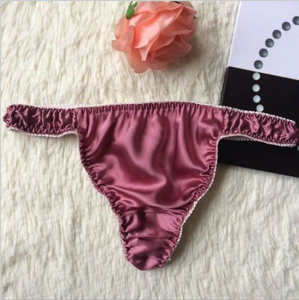 Rose red Женские атласные трусики, стринги, сексуальные трусы, шелк, стринги, женское нижнее белье, трусики для девушек, женские трусики, стринги - Цвет: Rose red