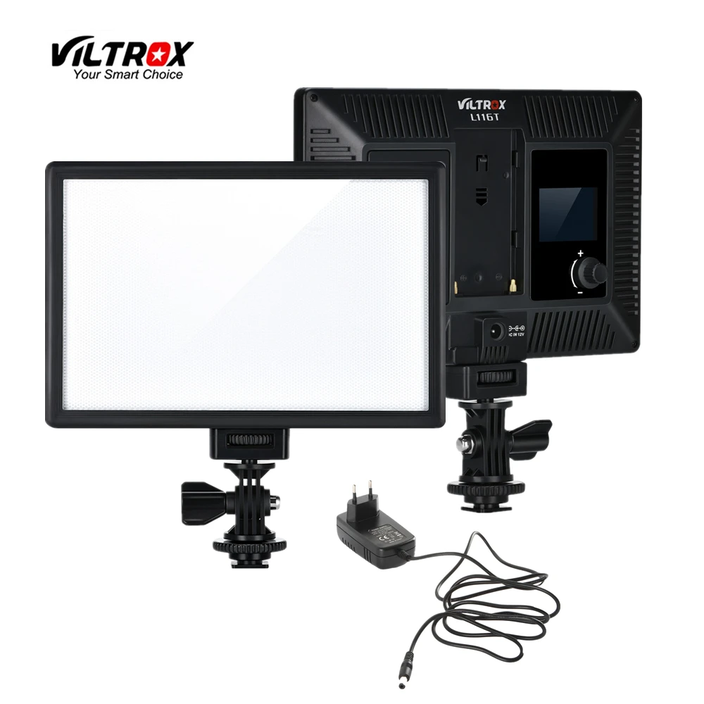 

Viltrox L116T Camera LED video light LCD Display Bi-Color & Dimmable Slim DSLR + AC power Adapter for Canon Nikon DV Camcorder