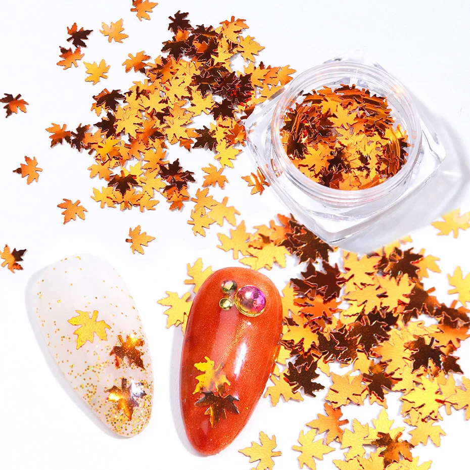 5 шт. Голографическая блестящая кленовая листья ногтевого искусства пайетки металлические листья пайетки DIY пайетки для маникюра.